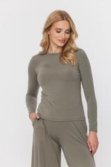 Minimalistyczna bluzka z długim rękawem w kolorze khaki