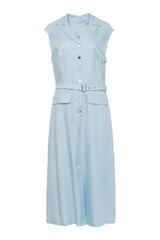 Niebieska sukienka z kołnierzykiem i paskiem