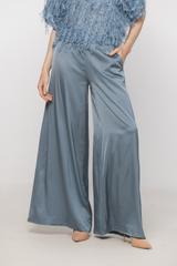 Blue wide-leg trousers made of satin viscose