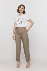 Oliwkowe bawełniane spodnie w kant