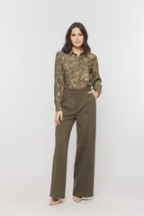 Oliwkowe eleganckie spodnie ze stębnowanym kantem