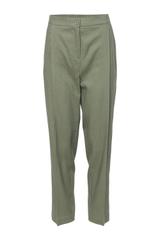 Oliwkowe spodnie w kant z wiskozy i lnu