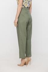 Oliwkowe spodnie w kant z wiskozy i lnu