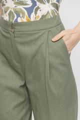 Oliwkowe spodnie w kant z wiskozy i lnu