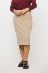 Ołówkowa beżowa spódnica z prążkowanej dzianiny