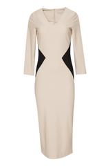 Ołówkowa beżowa sukienka z wyszczuplającą wstawką w talii