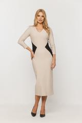 Ołówkowa beżowa sukienka z wyszczuplającą wstawką w talii