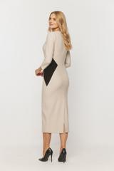 Ołówkowa beżowa sukienka z wyszczuplającą wstawką w talii