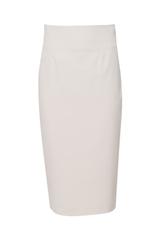 Ołówkowa spódnica za kolano z beżowej tkaniny