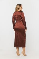 Ołówkowa sukienka midi z bordowej satyny