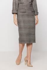 Ołówkowa szara spódnica w brązową kratkę