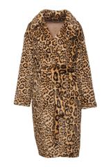 Panterkowy beżowy płaszcz syntetycznego futerka