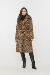 Panterkowy beżowy płaszcz syntetycznego futerka