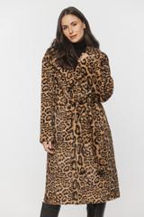 Panterkowy beżowy płaszcz syntetycznego futerka