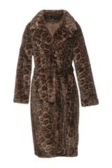 Panterkowy brązowy płaszcz syntetycznego futerka
