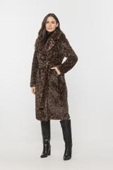 Panterkowy brązowy płaszcz syntetycznego futerka