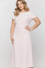 Pastelowa sukienka z paskiem i krótkim rękawem