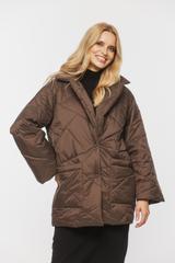 Pikowana brązowa kurtka z wykładanym kołnierzem