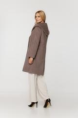 Ocieplany szarobrązowy płaszcz z wełną o fakturze jodełki