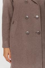 Ocieplany szarobrązowy płaszcz z wełną o fakturze jodełki