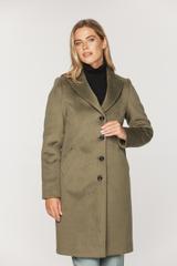 Oliwkowy wełniany płaszcz w klasycznej formie