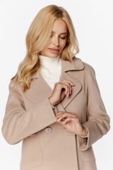 Krótki dwurzędowy płaszcz z wełną i alpaką w odcieniu beżu