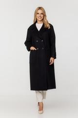 Długi granatowy płaszcz o szerokim prostym kroju