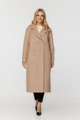 Długi beżowy płaszcz o szerokim prostym kroju