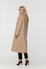 Długi beżowy płaszcz o szerokim prostym kroju