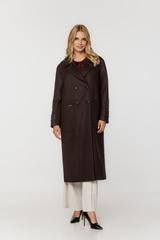 Długi ciemny płaszcz o szerokim prostym kroju