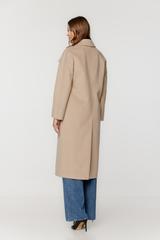 Wełniany dwurzędowy płaszcz jasnobeżowy o prostym kroju