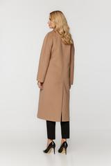 Wełniany dwurzędowy płaszcz toffi o prostym kroju