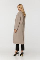 Wełniany dwurzędowy płaszcz taupe o prostym kroju