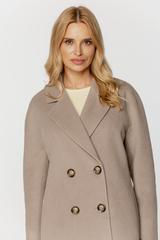 Wełniany dwurzędowy płaszcz taupe o prostym kroju