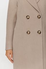 Wełniany dwurzędowy płaszcz taupe o prostym kroju