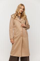 Ponadczasowy długi kożuszek z kapturem w kolorze beżowym