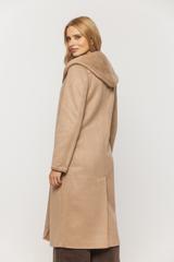 Ponadczasowy długi kożuszek z kapturem w kolorze beżowym