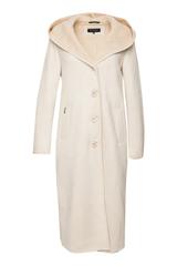 Ponadczasowy długi kożuszek z kapturem w kolorze śmietankowym