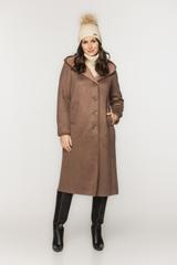 Ponadczasowy długi kożuszek z kapturem w kolorze kakaowym