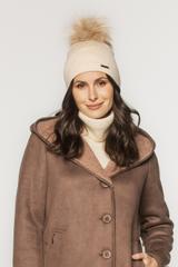 Ponadczasowy długi kożuszek z kapturem w kolorze kakaowym