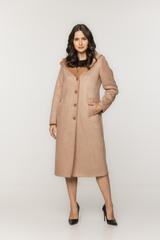 Ponadczasowy długi kożuszek z kapturem w kolorze biszkoptowym
