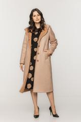 Ponadczasowy długi kożuszek z kapturem w kolorze biszkoptowym
