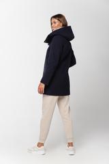 Granatowy ocieplany płaszcz ze stójką i  kapturem