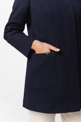 Granatowy ocieplany płaszcz ze stójką i  kapturem