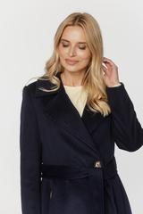 Jesienny płaszcz z wełny i alpaki w kolorze ciemnego granatu