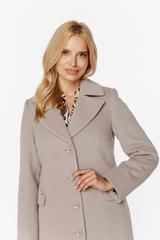 Wełniany szary płaszcz z patkami i zapięciem na guziki