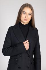Czarny dwurzędowy płaszcz włoskiej wełny premium