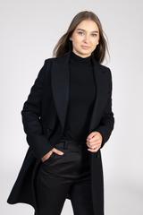 Czarny dwurzędowy płaszcz włoskiej wełny premium