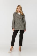 Wełniany krótki płaszcz w jodełkę z ocieplaną podszewką