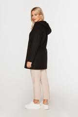 Krótki czarny płaszcz z kapturem i kieszeniami